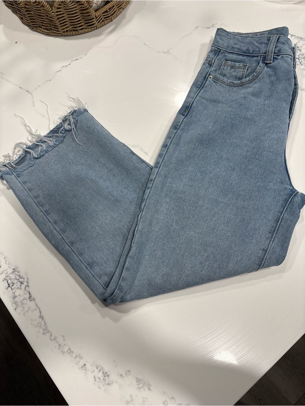 Princess Polly Wide Leg Raw Hem Jeans Light Wash Denim XXS US 2 - Picture 4 of 7